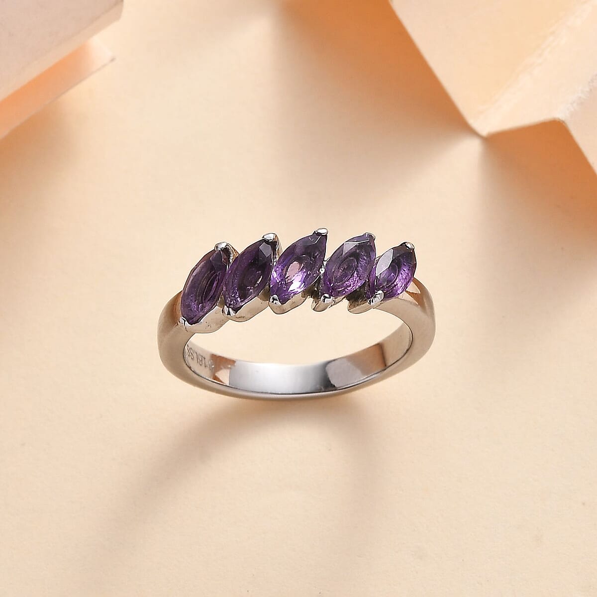 Amethyst 5 Stone Ring in Stainless Steel (Size 6.0) 1.25 ctw image number 1