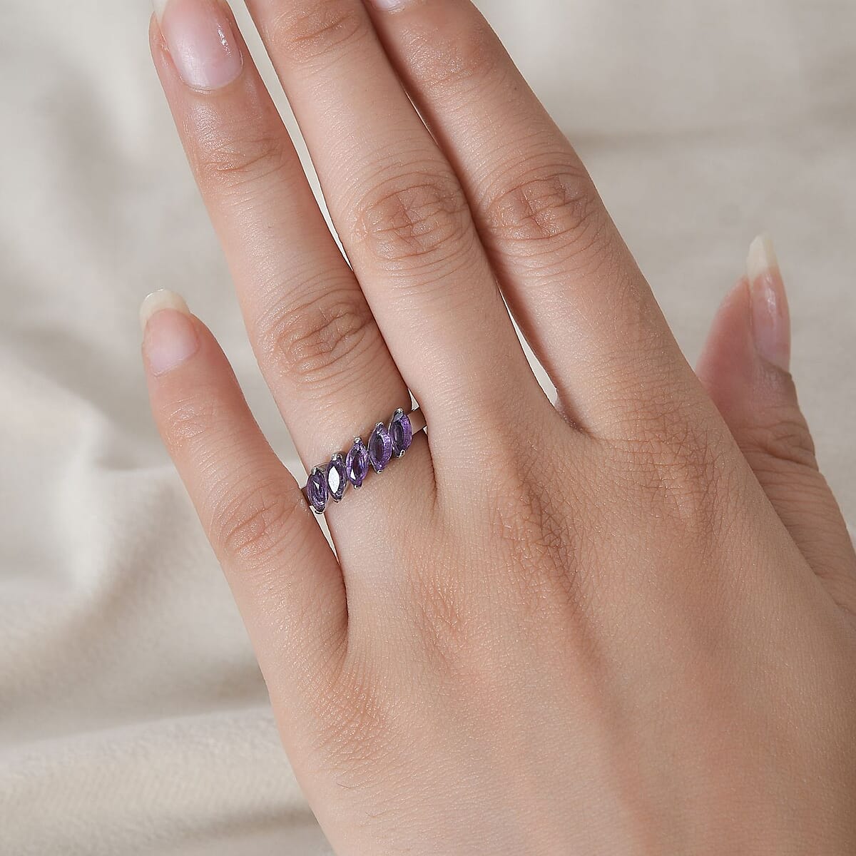 Amethyst 5 Stone Ring in Stainless Steel (Size 6.0) 1.25 ctw image number 2