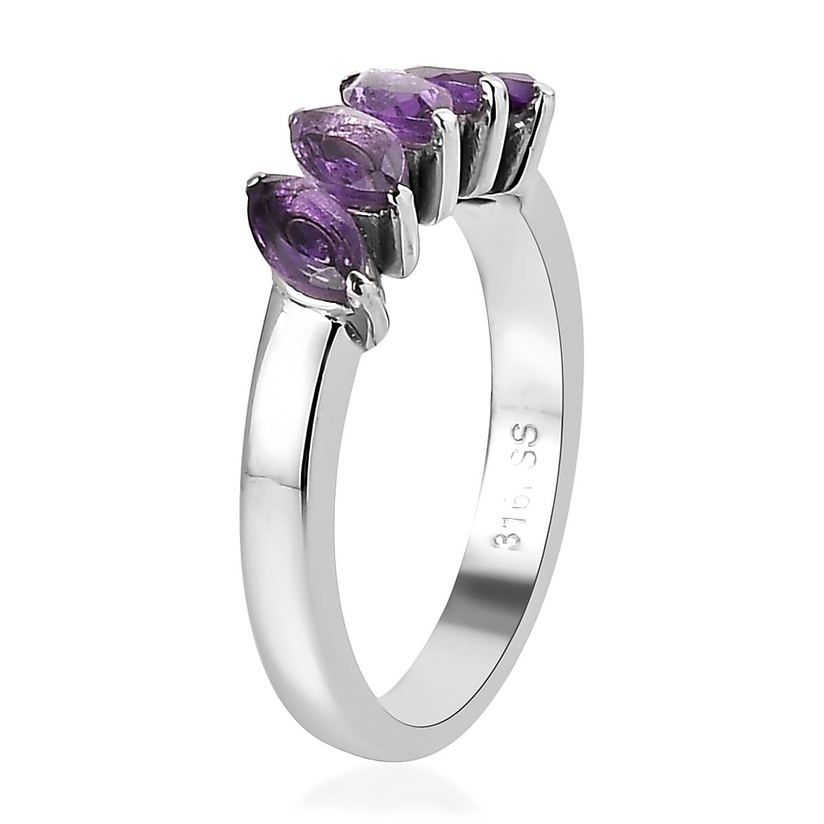 Amethyst 5 Stone Ring in Stainless Steel (Size 6.0) 1.25 ctw image number 3