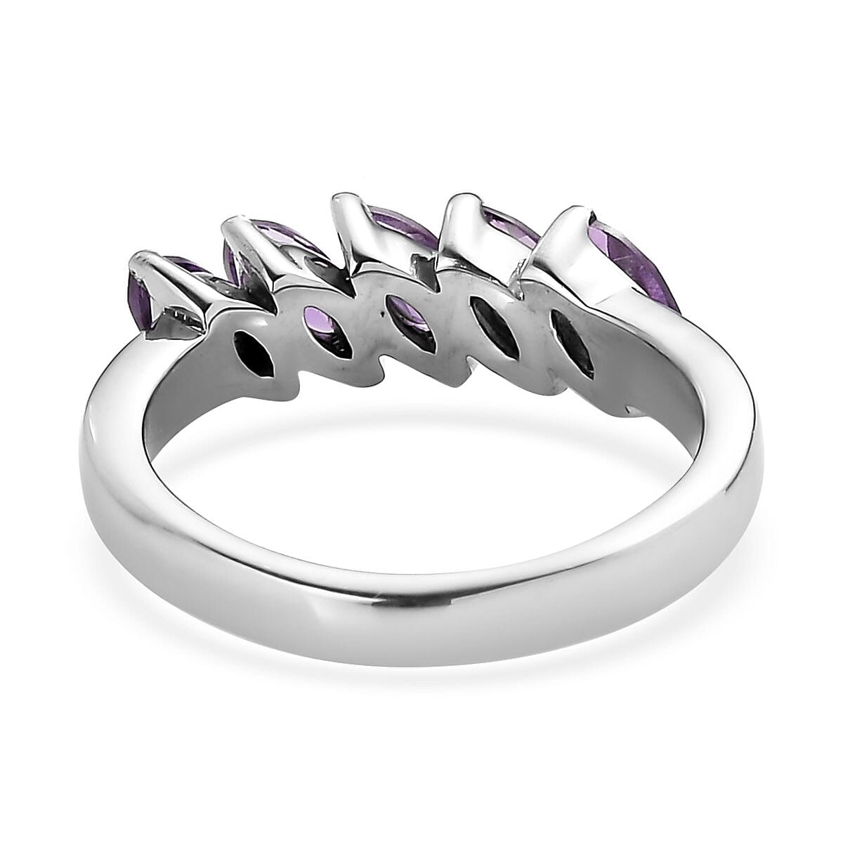 Amethyst 5 Stone Ring in Stainless Steel (Size 6.0) 1.25 ctw image number 4