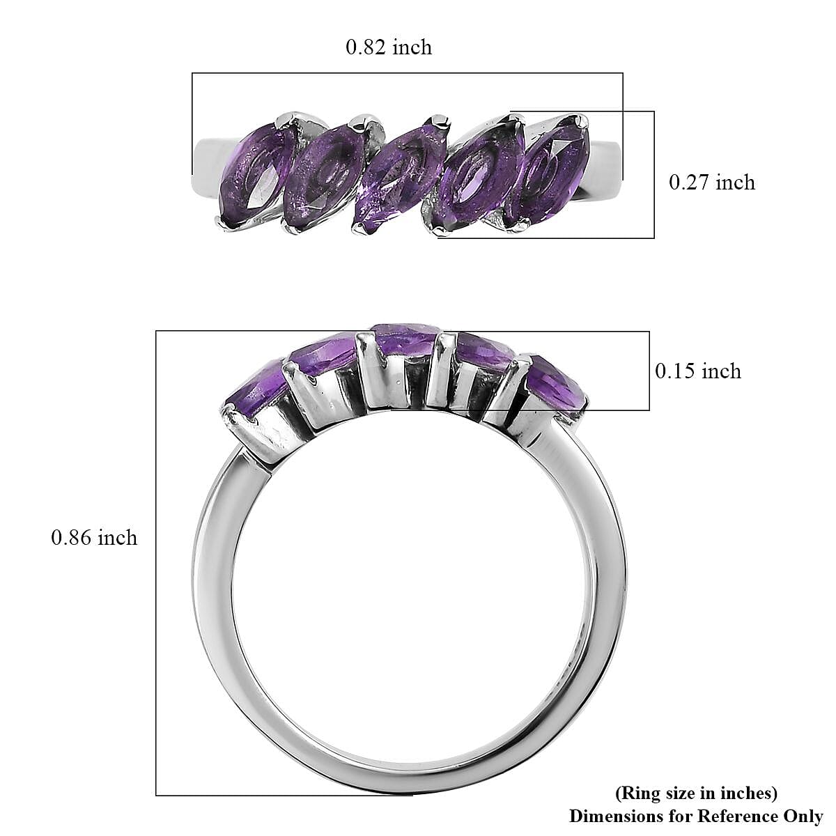 Amethyst 5 Stone Ring in Stainless Steel (Size 6.0) 1.25 ctw image number 5