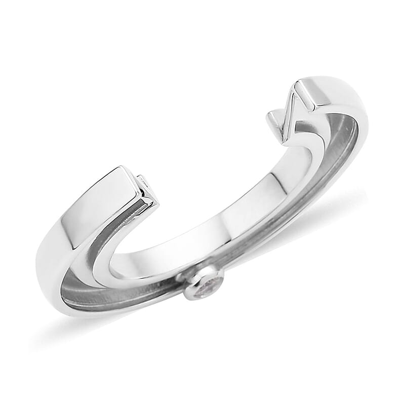 Simulated Diamond Open Ring in Rhodium Over Sterling Silver (Size 9) 0.10 ctw