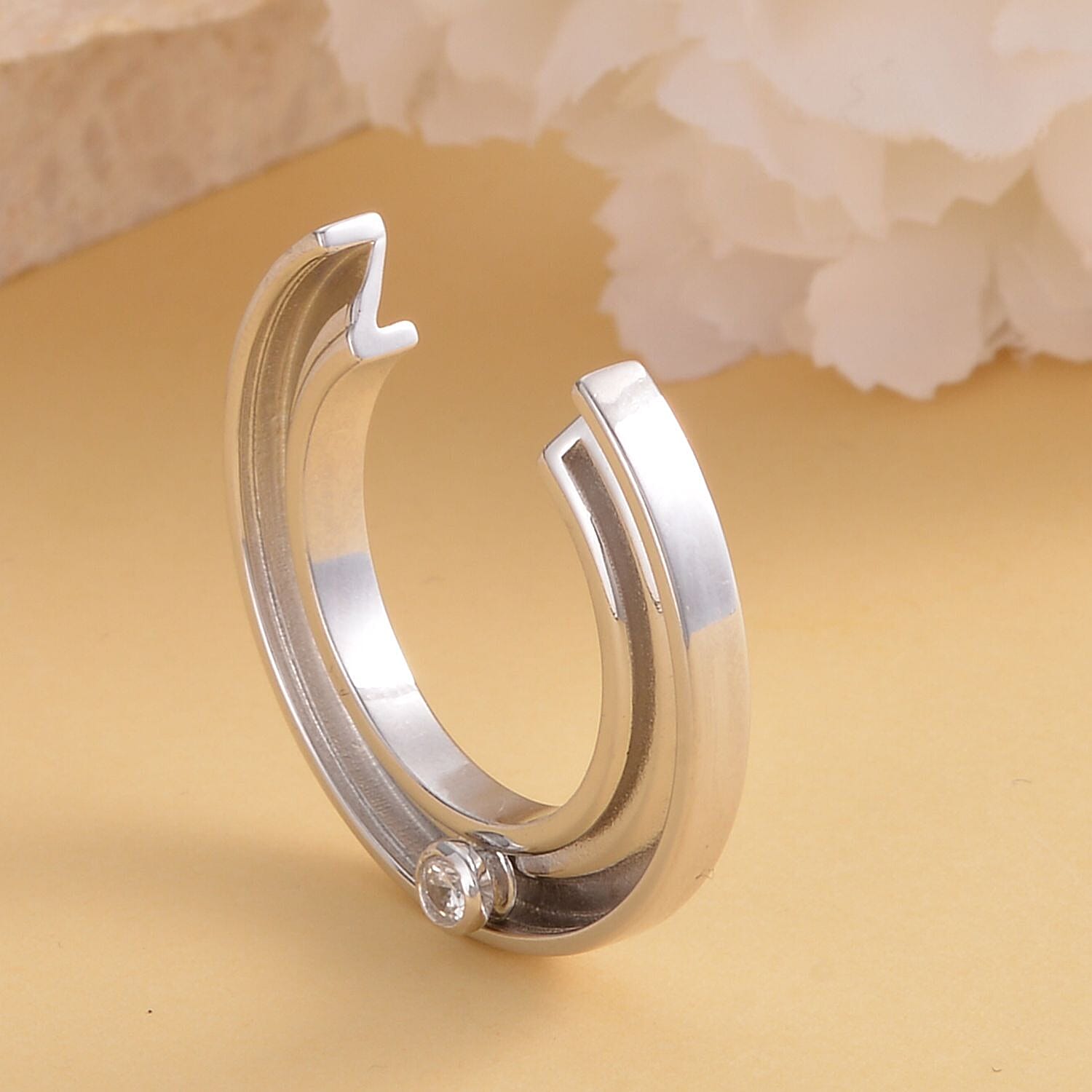Simulated Diamond Open Ring in Rhodium Over Sterling Silver (Size 9) 0.10 ctw
