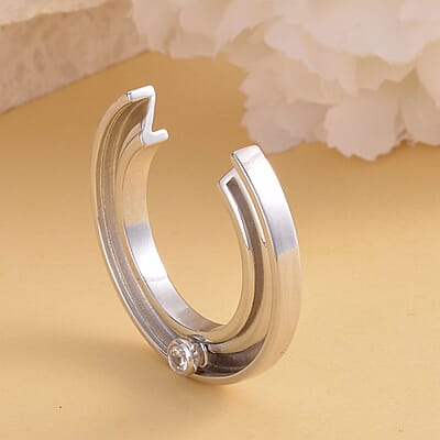Simulated Diamond Open Ring in Rhodium Over Sterling Silver (Size 9) 0.10 ctw