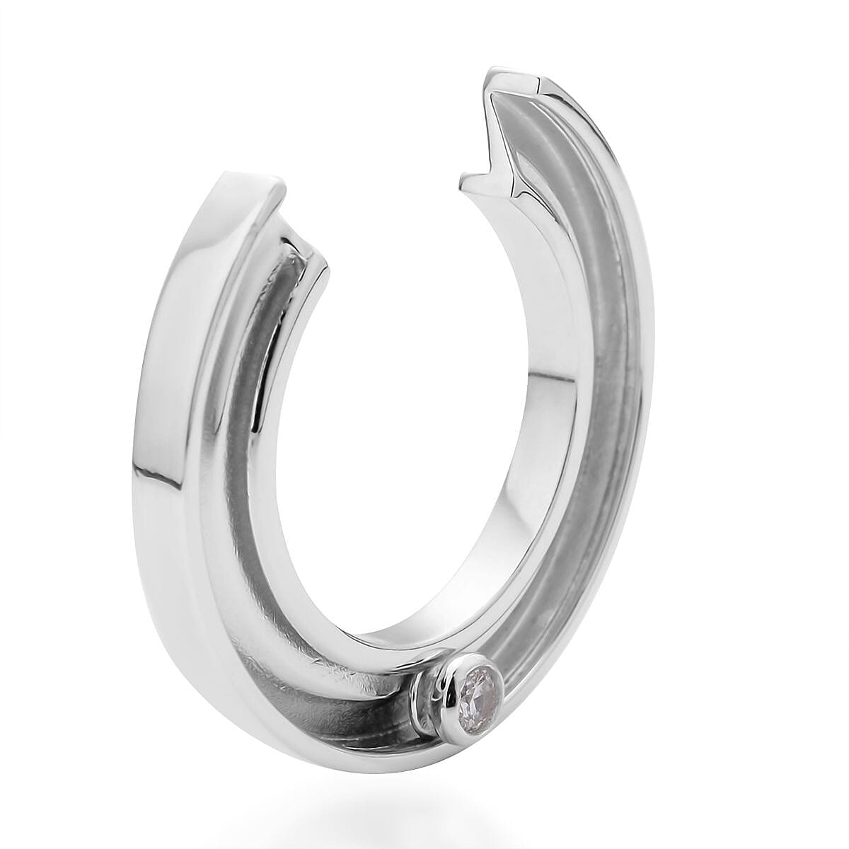 Simulated Diamond Open Ring in Rhodium Over Sterling Silver (Size 9) 0.10 ctw