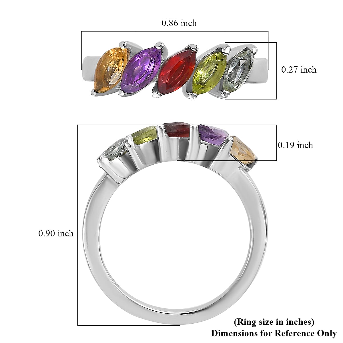 Multi Gemstone 5 Stone Ring in Stainless Steel (Size 6.0) 1.40 ctw , Tarnish-Free, Waterproof, Sweat Proof Jewelry image number 5