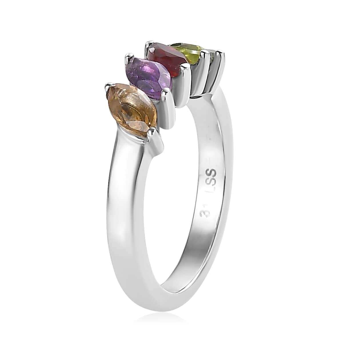 Multi Gemstone 5 Stone Ring in Stainless Steel (Size 7.0) 1.40 ctw image number 3