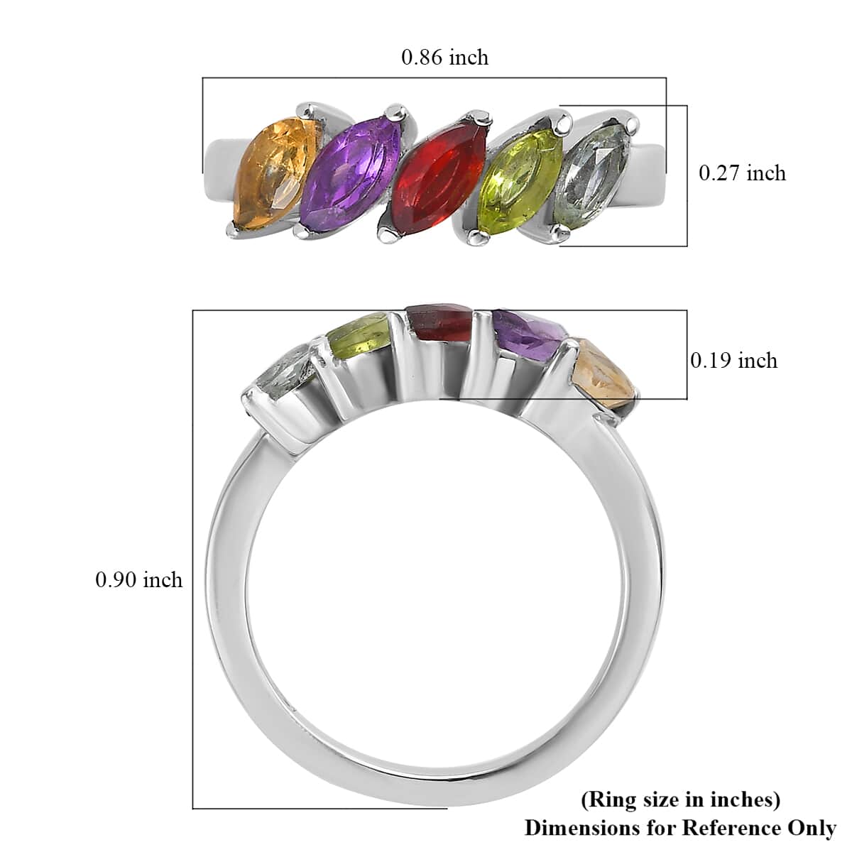 Multi Gemstone 5 Stone Ring in Stainless Steel (Size 7.0) 1.40 ctw image number 5