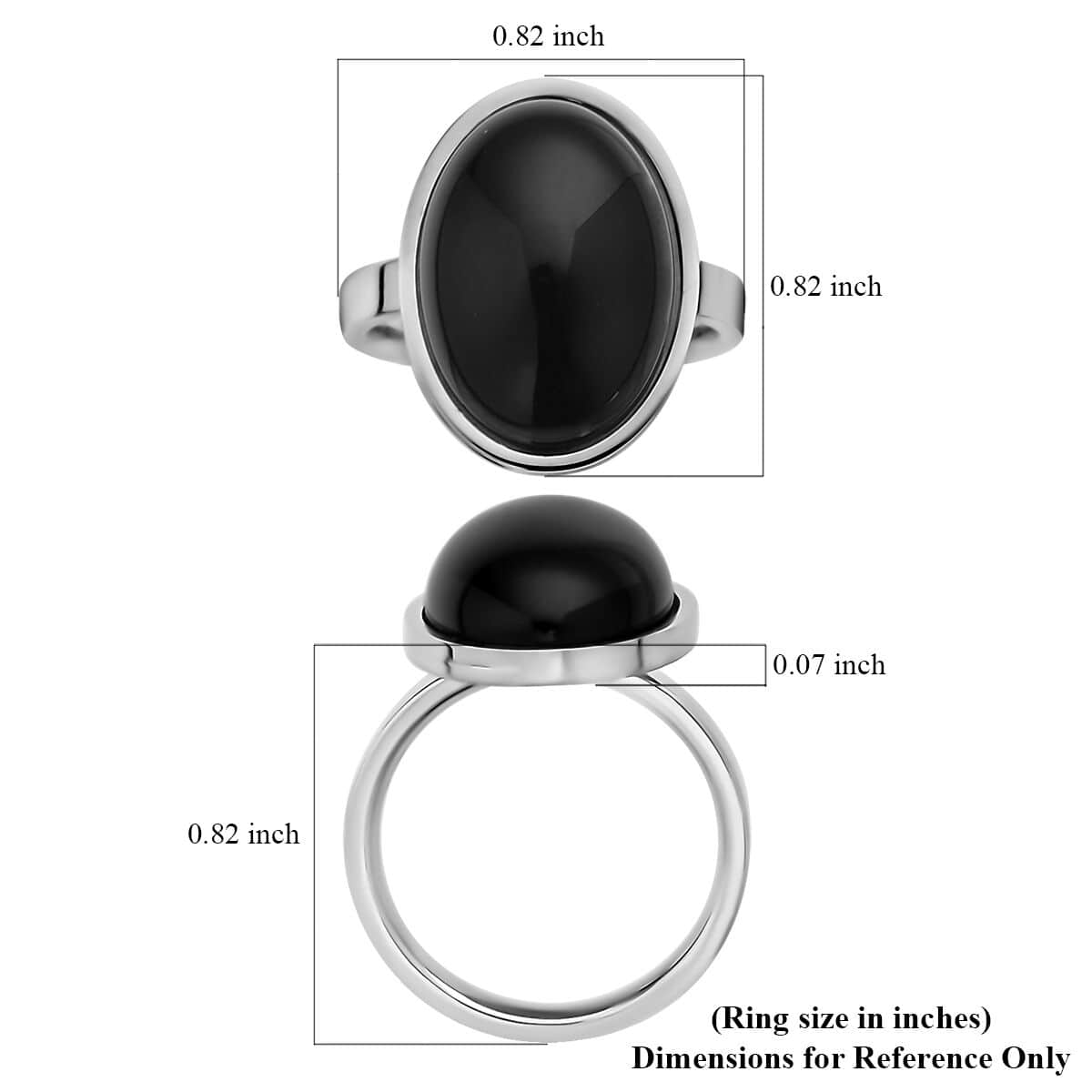 Black Agate Ring in Stainless Steel (Size 6.0) 10.00 ctw image number 5