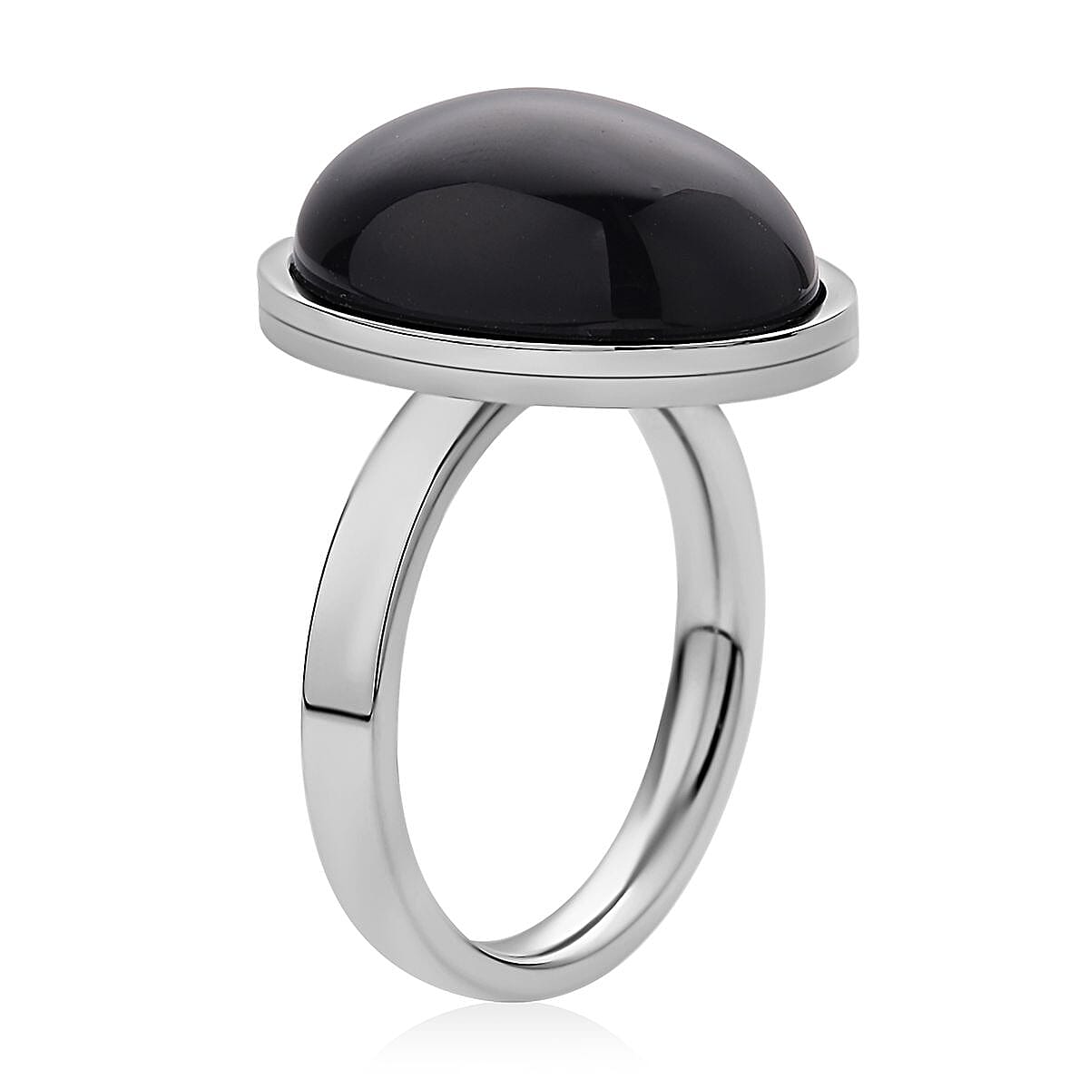 Black Agate Ring in Stainless Steel (Size 8.0) 10.00 ctw image number 3