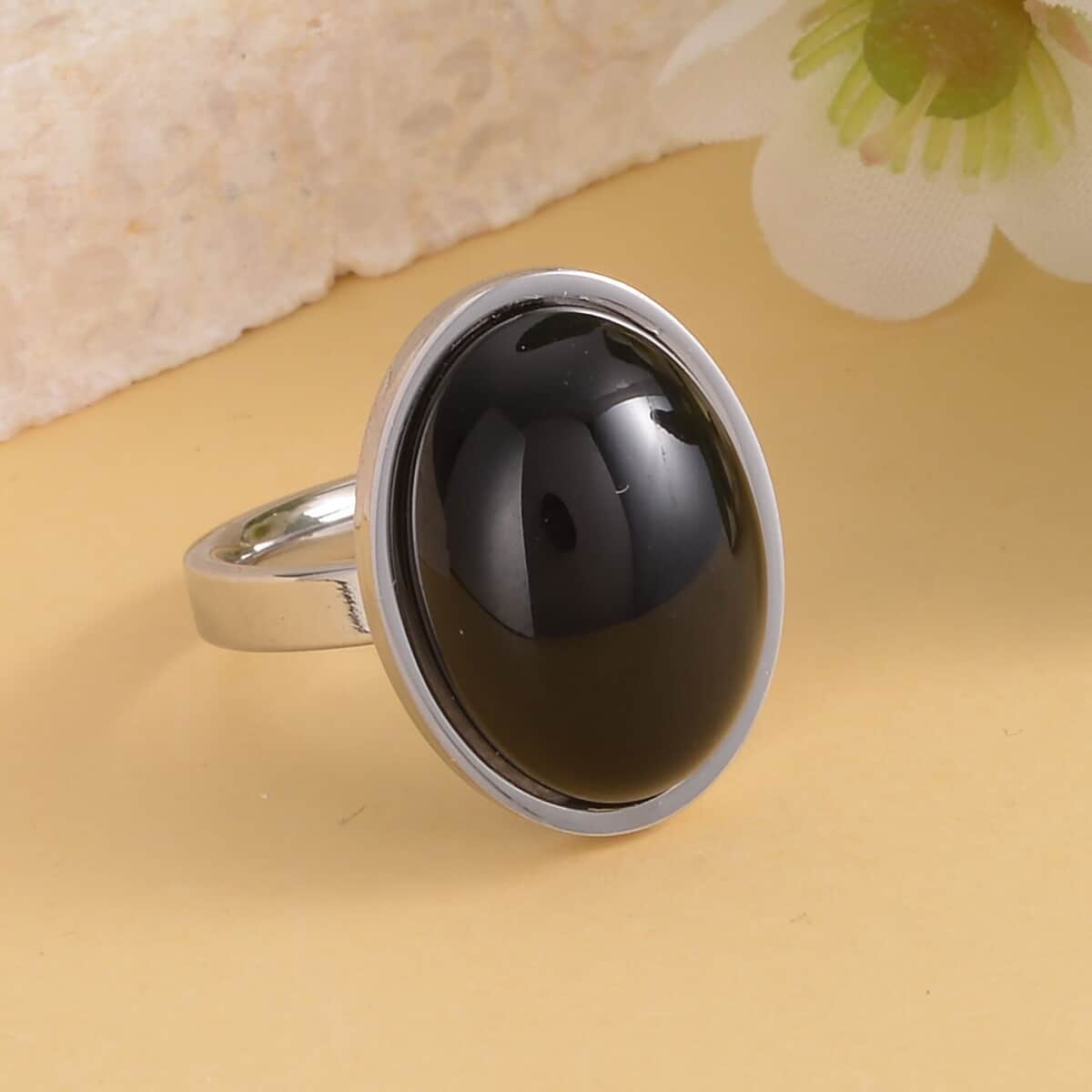 Black Agate Ring in Stainless Steel (Size 9.0) 10.00 ctw image number 1