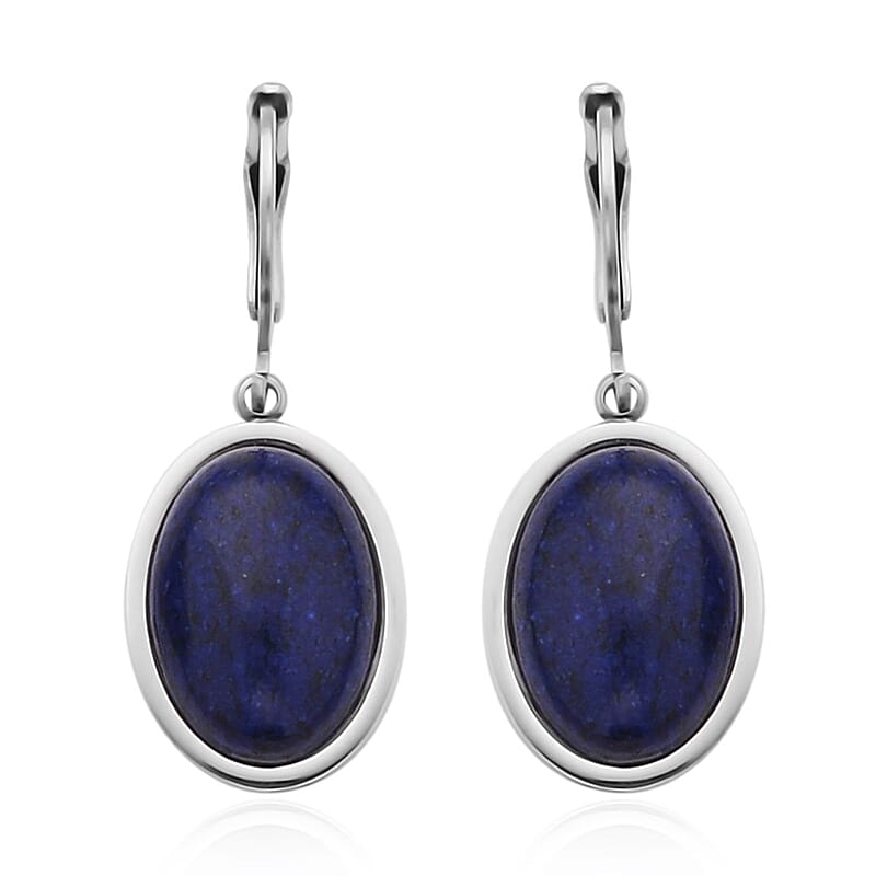 Lapis Lazuli Lever Back Earrings in Stainless Steel 10.00 ctw