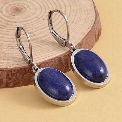 Lapis Lazuli Lever Back Earrings in Stainless Steel 10.00 ctw
