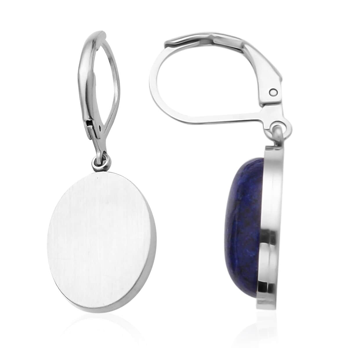 Lapis Lazuli Lever Back Earrings in Stainless Steel 10.00 ctw image number 3