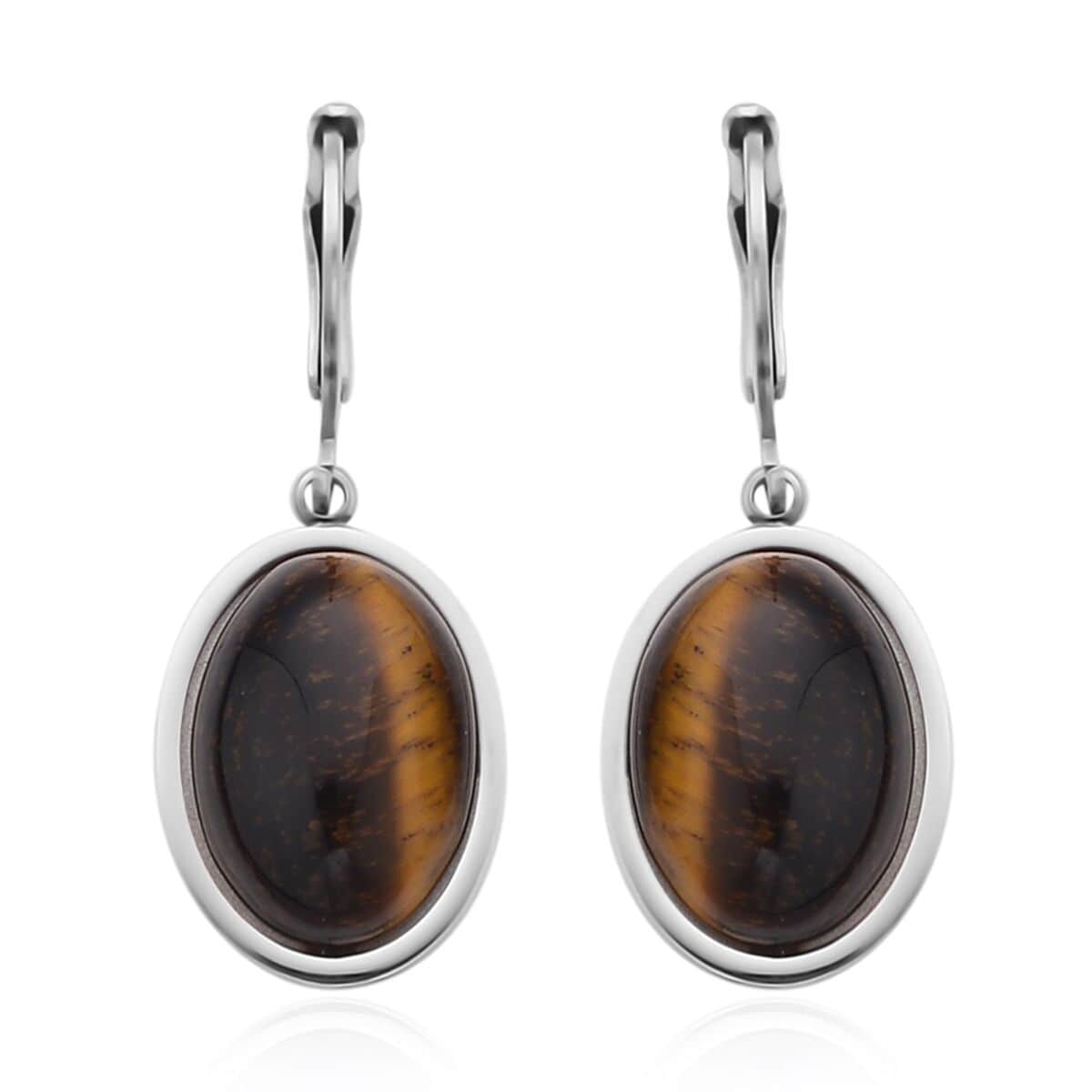 Yellow Tiger's Eye Lever Back Earrings in Stainless Steel 10.00 ctw image number 0