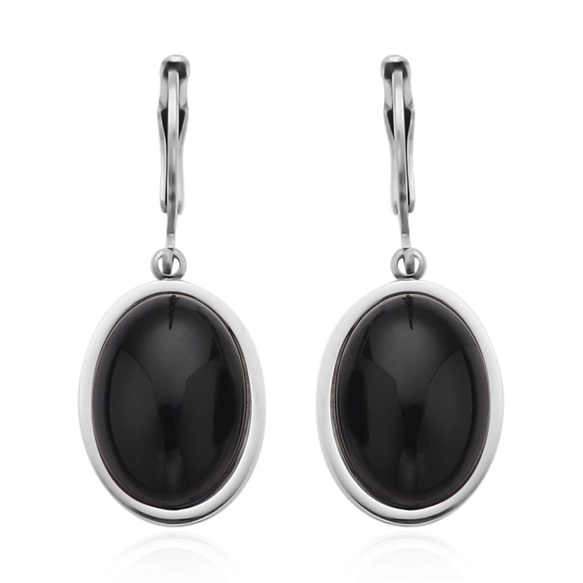Black Agate Lever Back Earrings in Stainless Steel 10.00 ctw image number 0