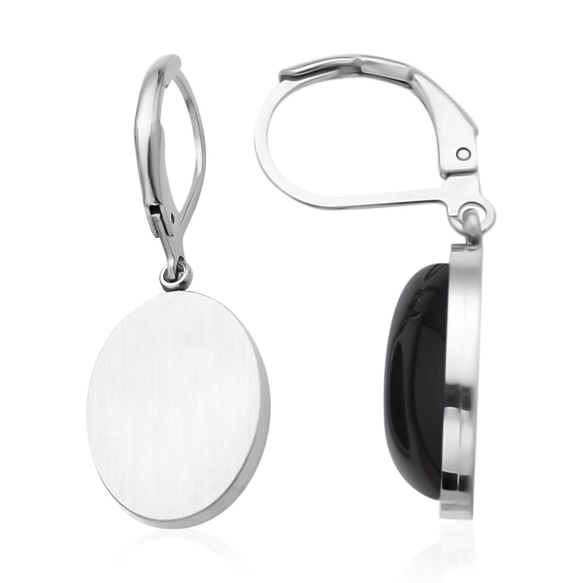 Black Agate Lever Back Earrings in Stainless Steel 10.00 ctw image number 3