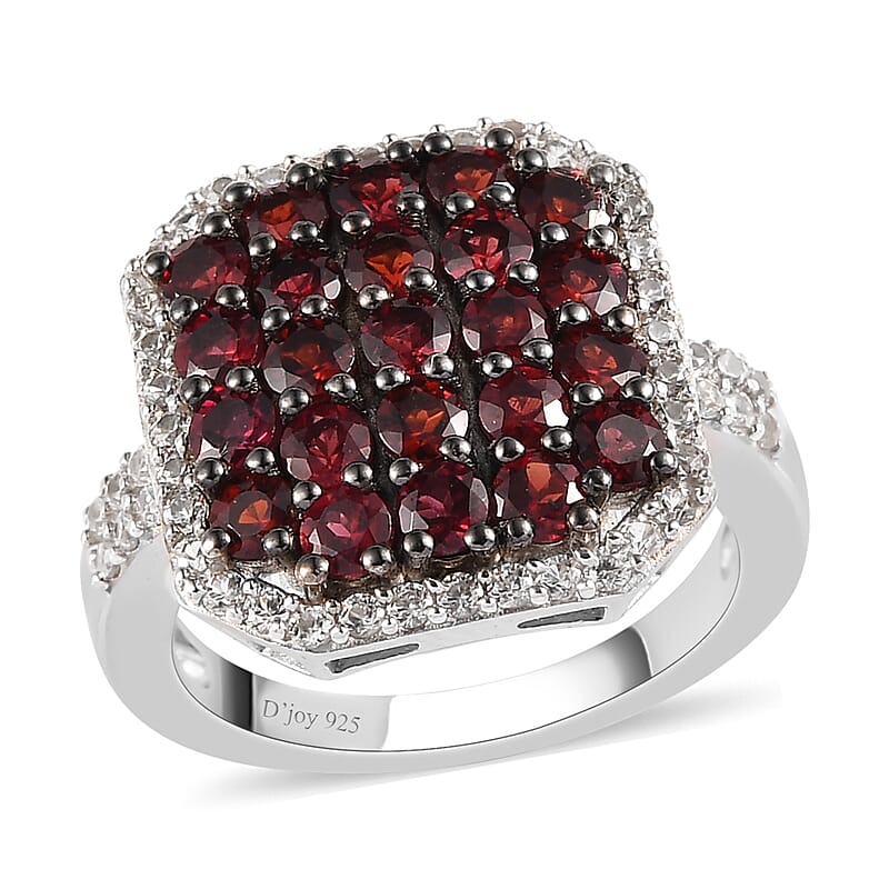 Anthill Garnet and Natural White Zircon Cluster Ring in Platinum Over Sterling Silver (Size 10.0) 2.60 ctw