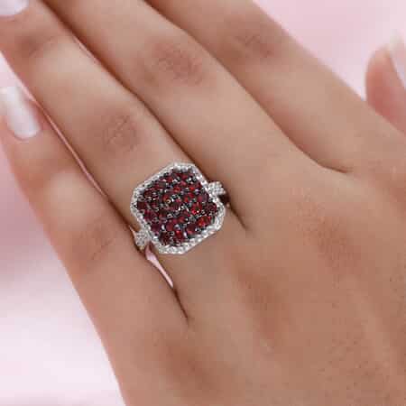 American Arizona Anthill Garnet and Natural White Zircon Cluster Ring in Platinum Over Sterling Silver 2.60 ctw image number 2