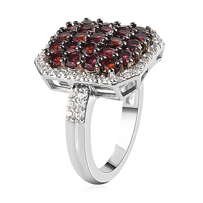 Anthill Garnet and Natural White Zircon Cluster Ring in Platinum Over Sterling Silver (Size 10.0) 2.60 ctw