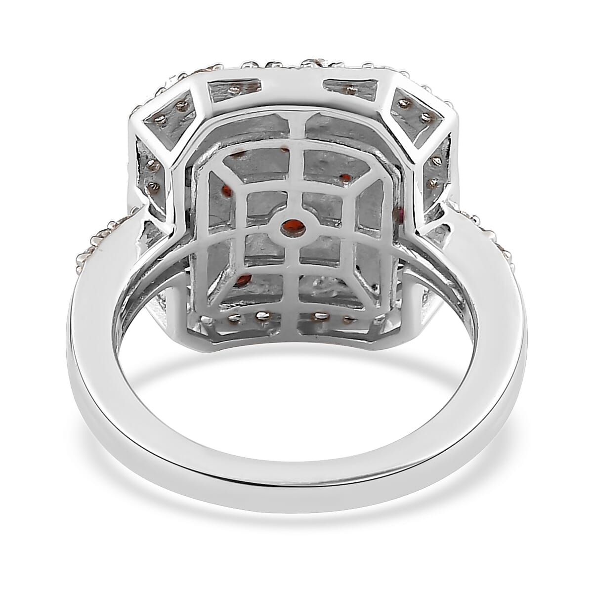 Anthill Garnet and Natural White Zircon Cluster Ring in Platinum Over Sterling Silver (Size 10.0) 2.60 ctw