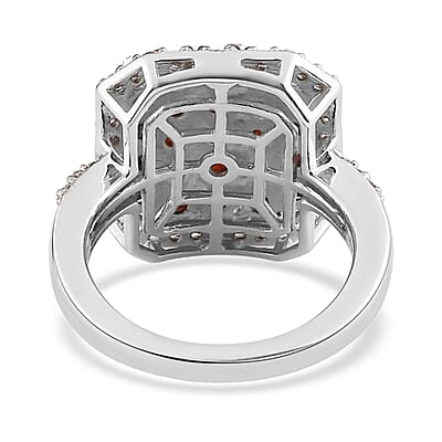 Anthill Garnet and Natural White Zircon Cluster Ring in Platinum Over Sterling Silver (Size 10.0) 2.60 ctw