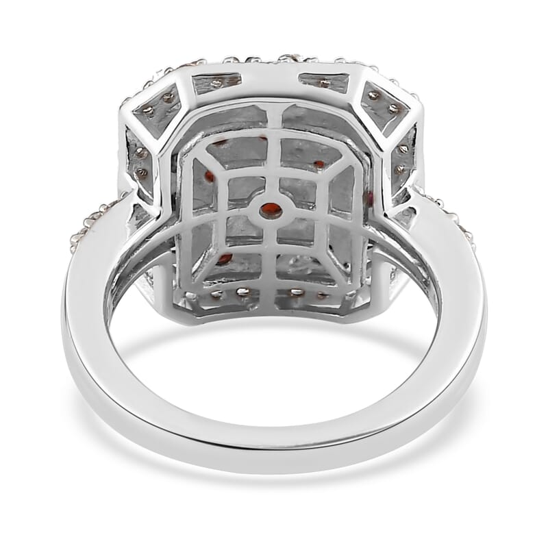 Anthill Garnet and Natural White Zircon Cluster Ring in Platinum Over Sterling Silver (Size 10.0) 2.60 ctw