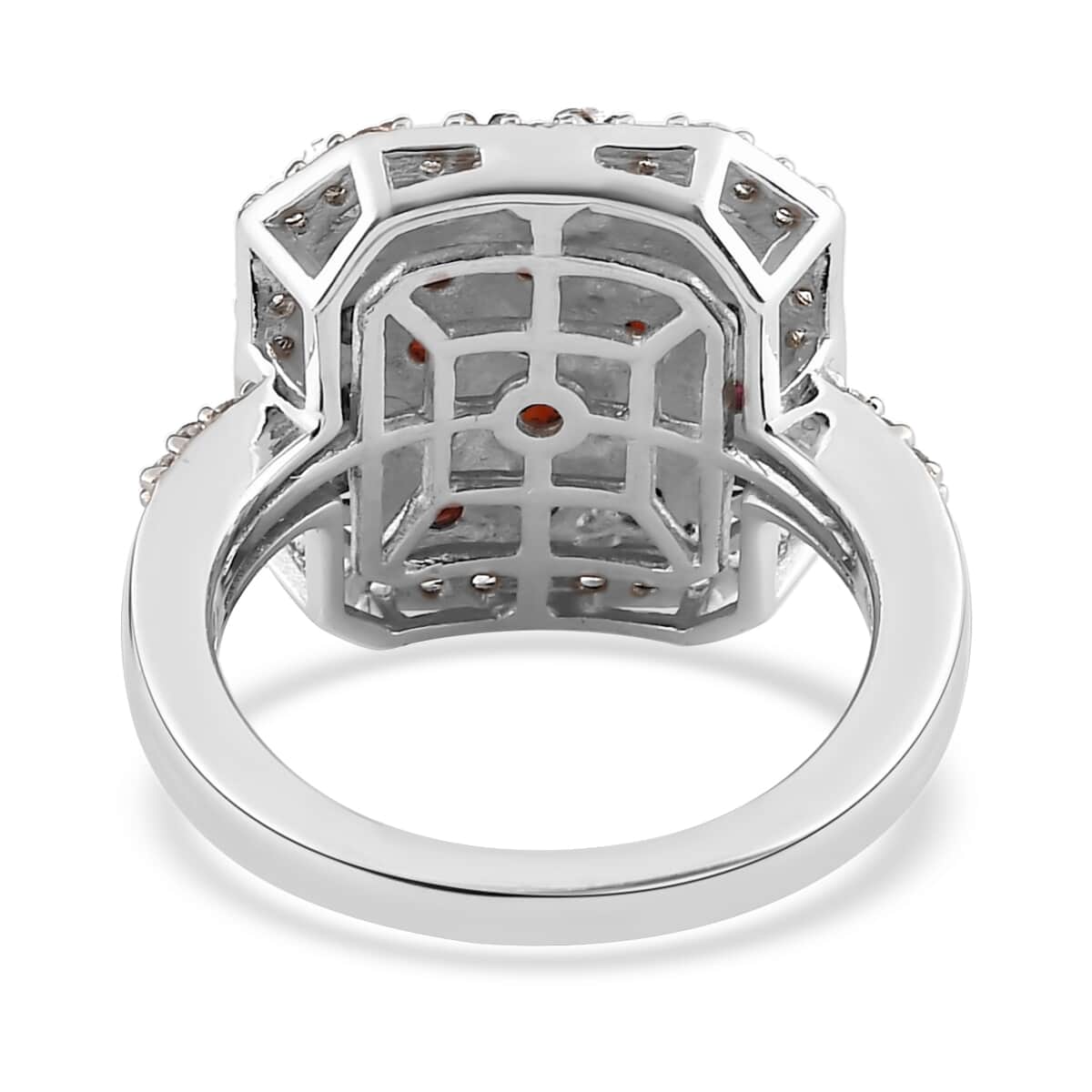 American Arizona Anthill Garnet and Natural White Zircon Cluster Ring in Platinum Over Sterling Silver 2.60 ctw image number 4