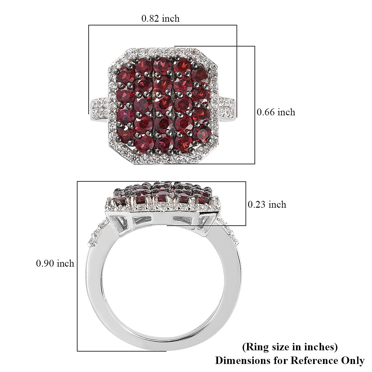 Anthill Garnet and Natural White Zircon Cluster Ring in Platinum Over Sterling Silver (Size 10.0) 2.60 ctw