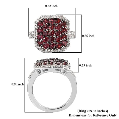 Anthill Garnet and Natural White Zircon Cluster Ring in Platinum Over Sterling Silver (Size 10.0) 2.60 ctw