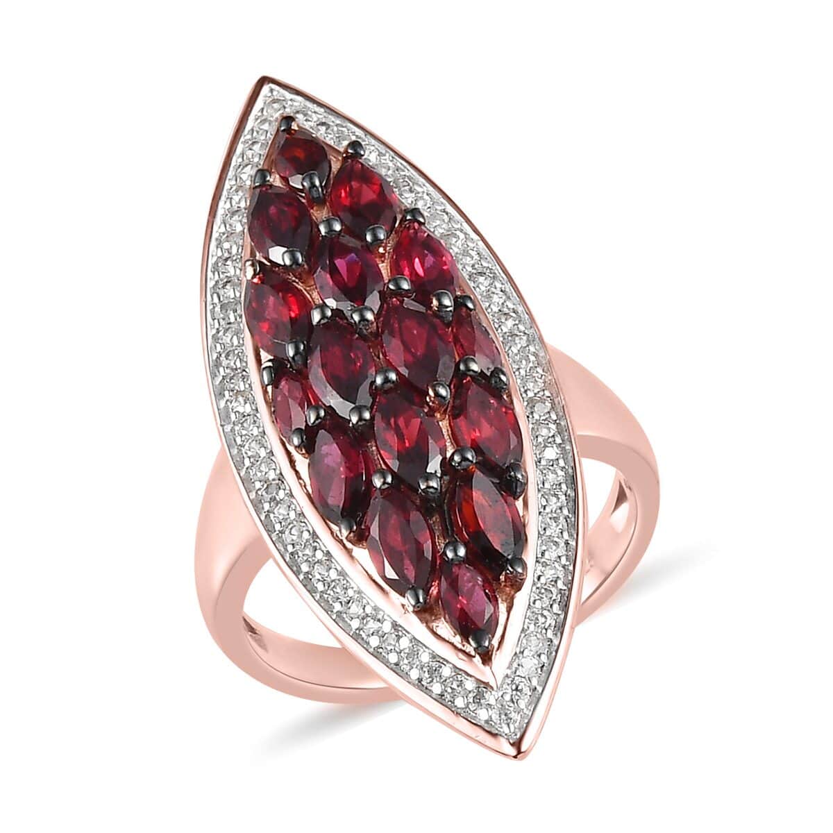 American Arizona Anthill Garnet, Natural White Zircon Elongated Ring in Vermeil RG Over Sterling Silver (Size 10.0) 3.00 ctw image number 0