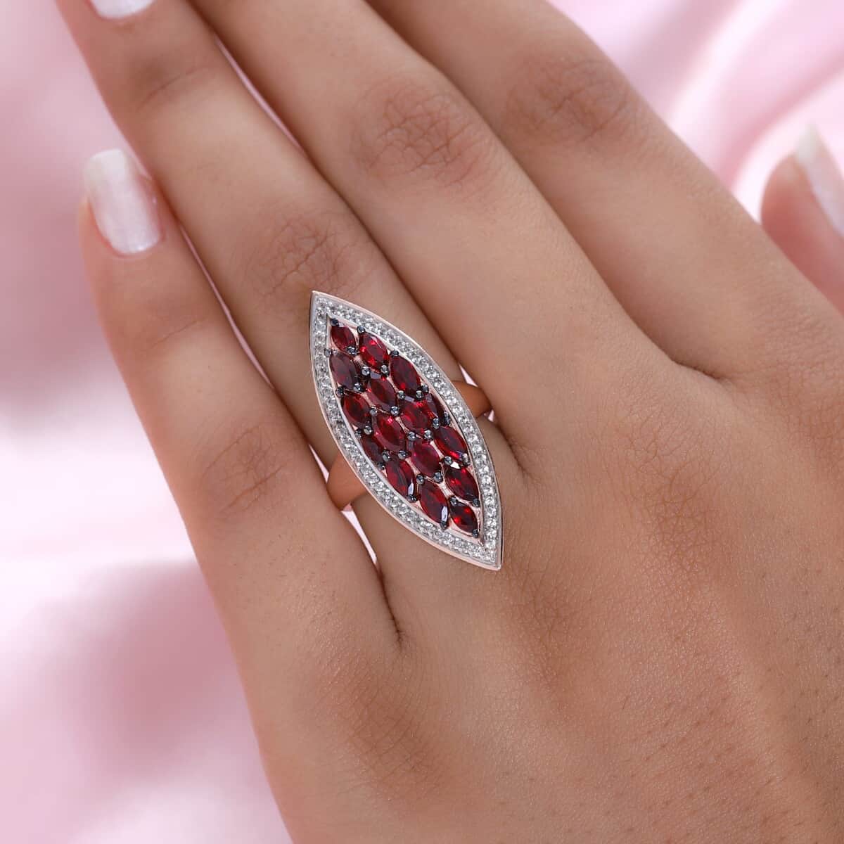 American Arizona Anthill Garnet and Natural White Zircon Elongated Ring in Vermeil Rose Gold Over Sterling Silver (Size 10.0) 3.00 ctw image number 2