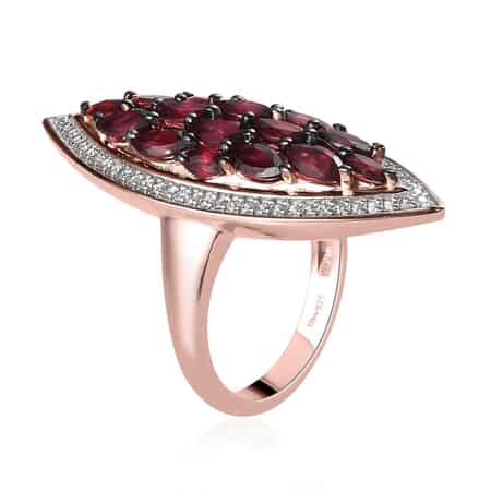 American Arizona Anthill Garnet and Natural White Zircon Elongated Ring in Vermeil Rose Gold Over Sterling Silver (Size 10.0) 3.00 ctw image number 3