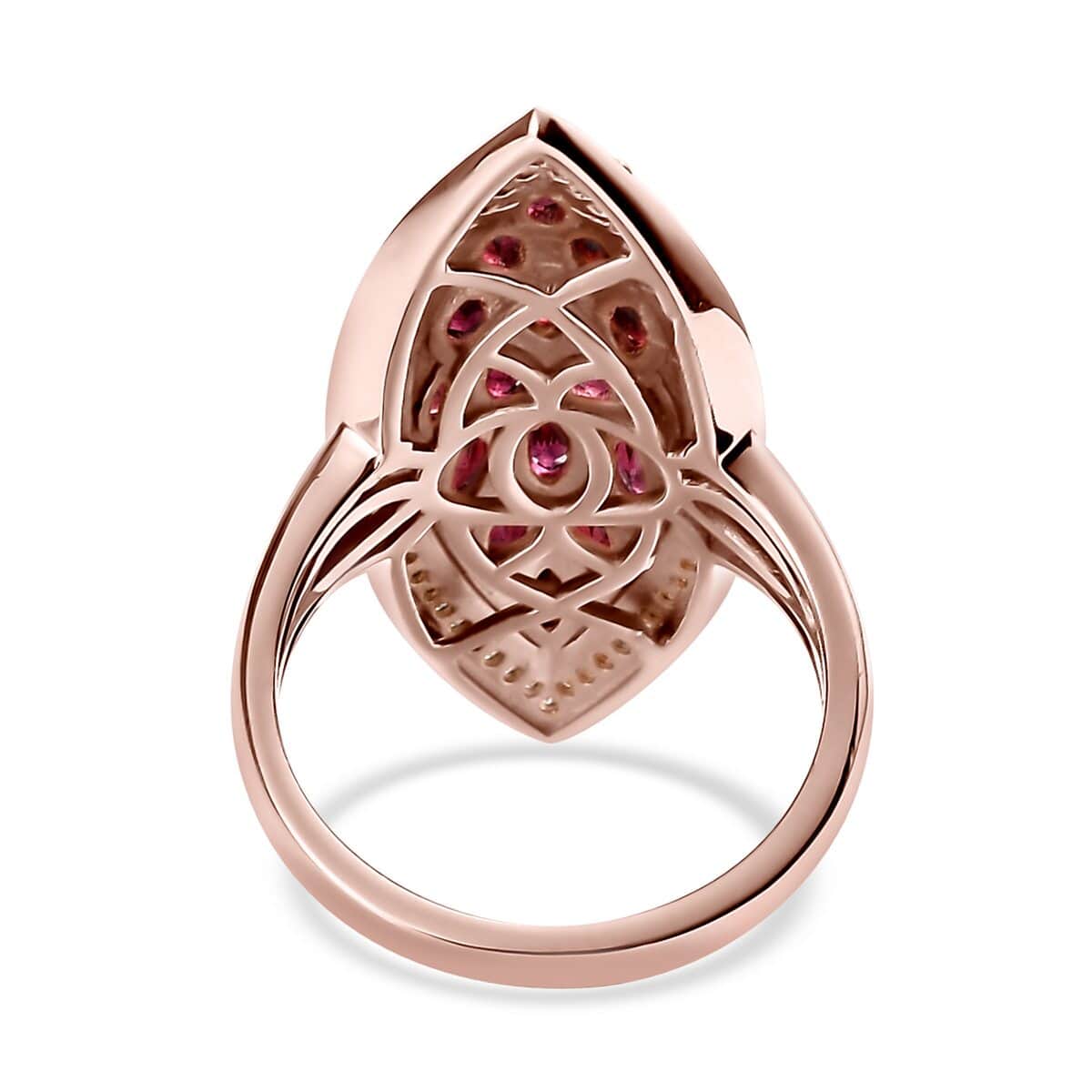 American Arizona Anthill Garnet, Natural White Zircon Elongated Ring in Vermeil RG Over Sterling Silver (Size 10.0) 3.00 ctw image number 4
