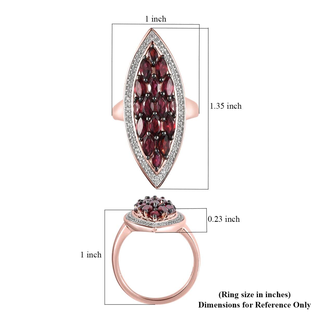American Arizona Anthill Garnet, Natural White Zircon Elongated Ring in Vermeil RG Over Sterling Silver (Size 10.0) 3.00 ctw image number 5