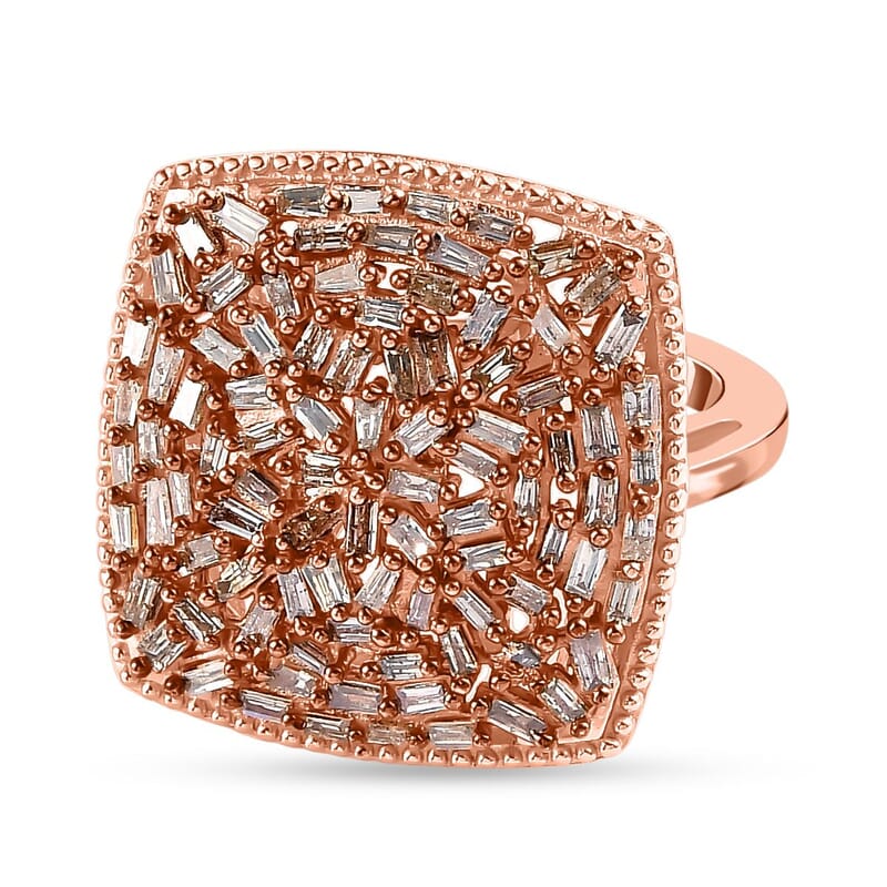Natural Champagne Diamond 1.00 ctw Ring in 18K Vermeil Rose Gold Over Sterling Silver (Size 11.5)