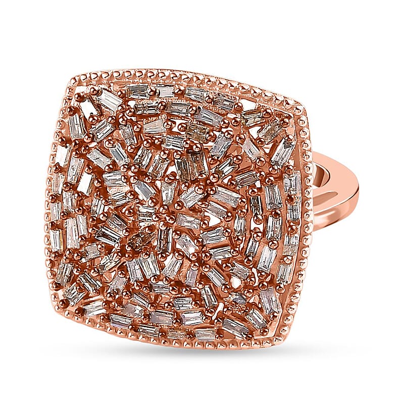 Natural Champagne Diamond 1.00 ctw Ring in 18K Vermeil Rose Gold Over Sterling Silver (Size 11.5)