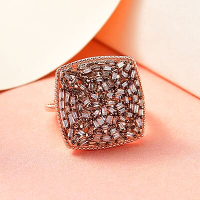 Natural Champagne Diamond 1.00 ctw Ring in 18K Vermeil Rose Gold Over Sterling Silver (Size 11.5)