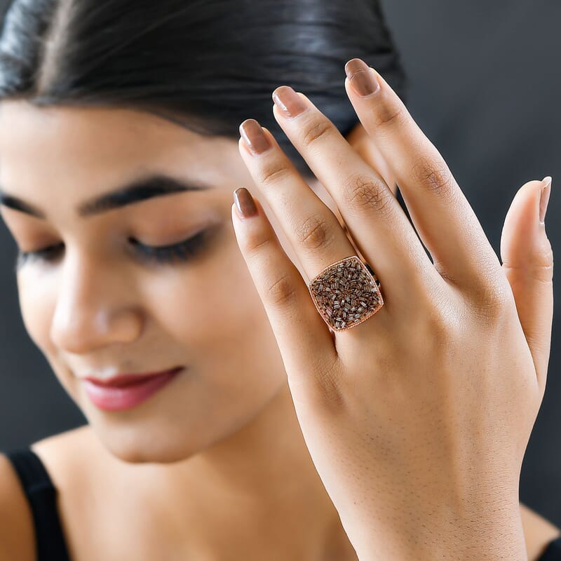 Natural Champagne Diamond 1.00 ctw Ring in 18K Vermeil Rose Gold Over Sterling Silver (Size 11.5)