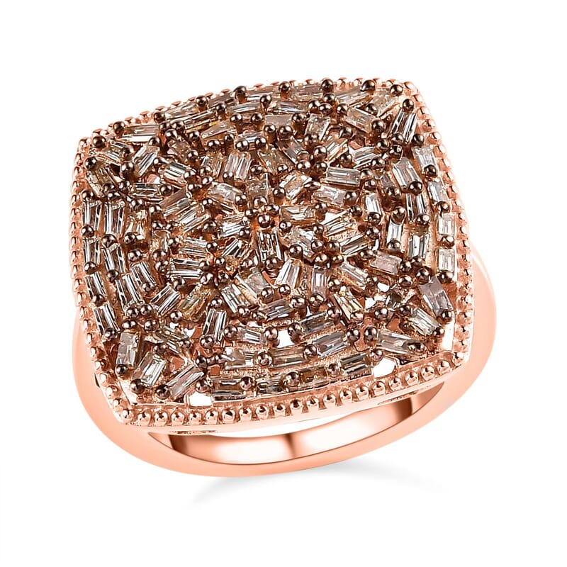 Natural Champagne Diamond 1.00 ctw Ring in 18K Vermeil Rose Gold Over Sterling Silver (Size 11.5)