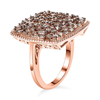 Natural Champagne Diamond 1.00 ctw Ring in 18K Vermeil Rose Gold Over Sterling Silver (Size 11.5)