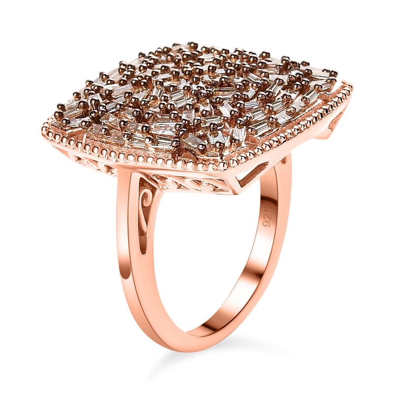 Natural Champagne Diamond 1.00 ctw Ring in 18K Vermeil Rose Gold Over Sterling Silver (Size 11.5)