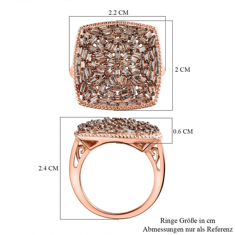 Natural Champagne Diamond 1.00 ctw Ring in 18K Vermeil Rose Gold Over Sterling Silver (Size 11.5)