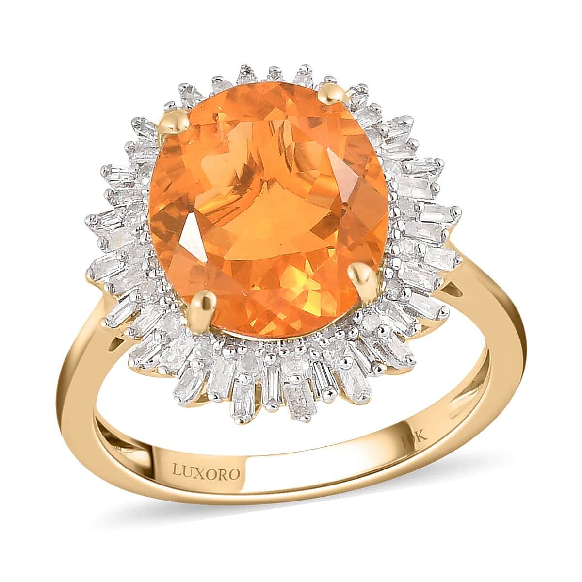 Luxoro 10K Yellow Gold Premium Jalisco Fire Opal and Diamond Snowflake Ring (Size 9.0) 3.80 ctw image number 0