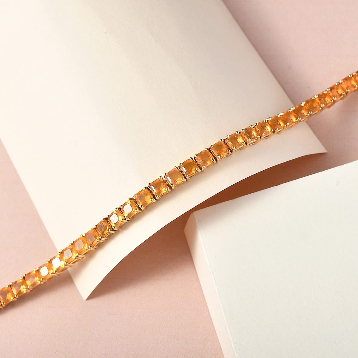 Asscher Cut Jalisco Fire Opal Tennis Bracelet in Vermeil Yellow Gold Over Sterling Silver (7.25 In) 8.65 ctw image number 1