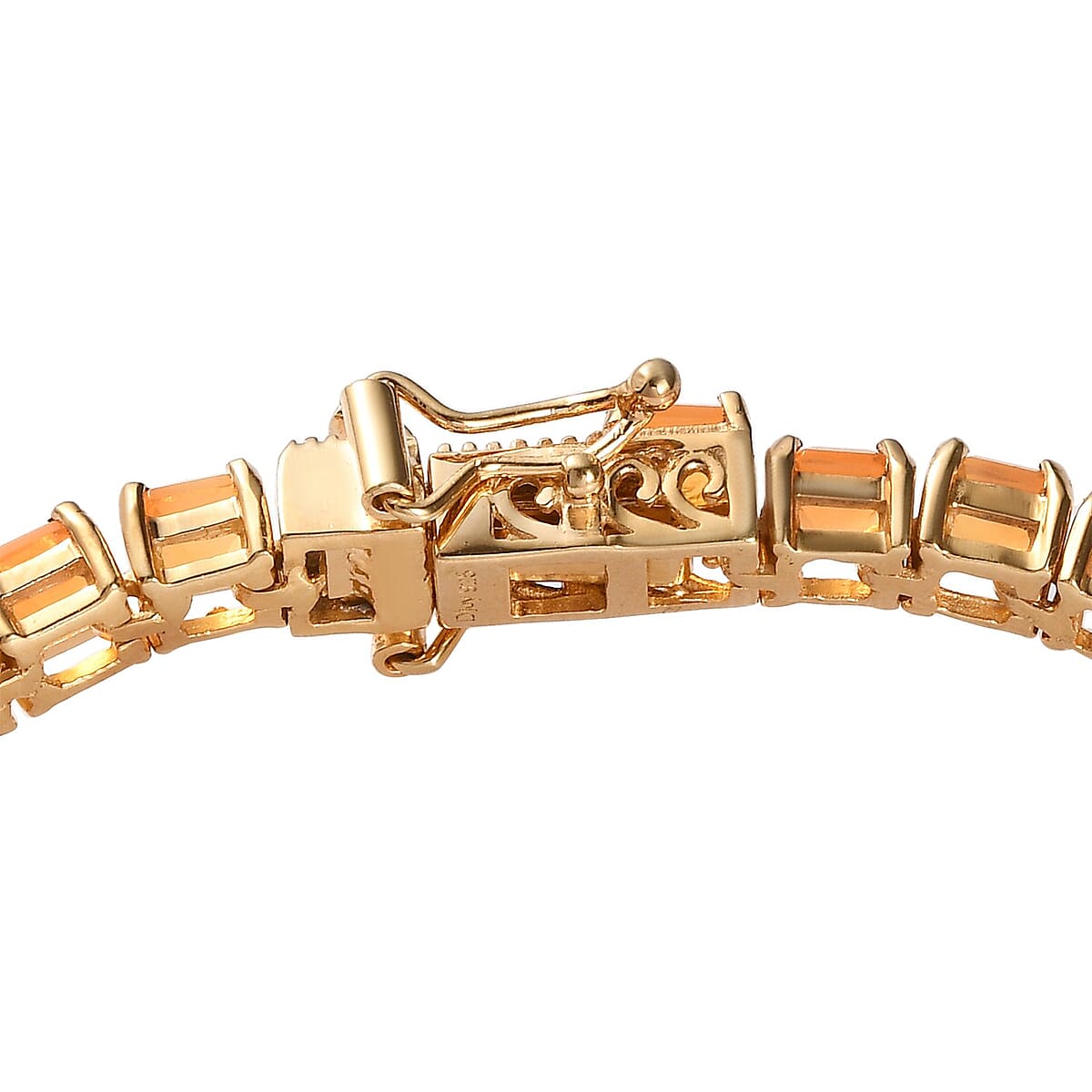 Asscher Cut Jalisco Fire Opal Tennis Bracelet in Vermeil Yellow Gold Over Sterling Silver (7.25 In) 8.65 ctw image number 3
