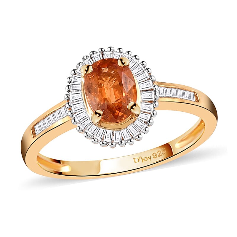 Premium Viceroy Spessartine Garnet and Diamond Halo Ring in Vermeil Yellow Gold Over Sterling Silver (Size 10.0) 1.25 ctw