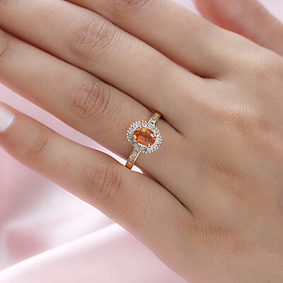 Premium Viceroy Spessartine Garnet and Diamond Halo Ring in Vermeil Yellow Gold Over Sterling Silver (Size 10.0) 1.25 ctw
