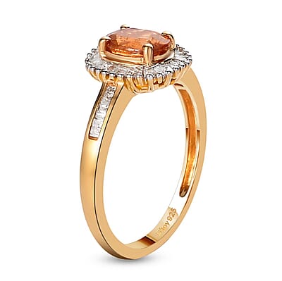 Premium Viceroy Spessartine Garnet and Diamond Halo Ring in Vermeil Yellow Gold Over Sterling Silver (Size 10.0) 1.25 ctw