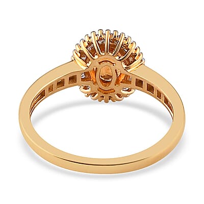 Premium Viceroy Spessartine Garnet and Diamond Halo Ring in Vermeil Yellow Gold Over Sterling Silver (Size 10.0) 1.25 ctw